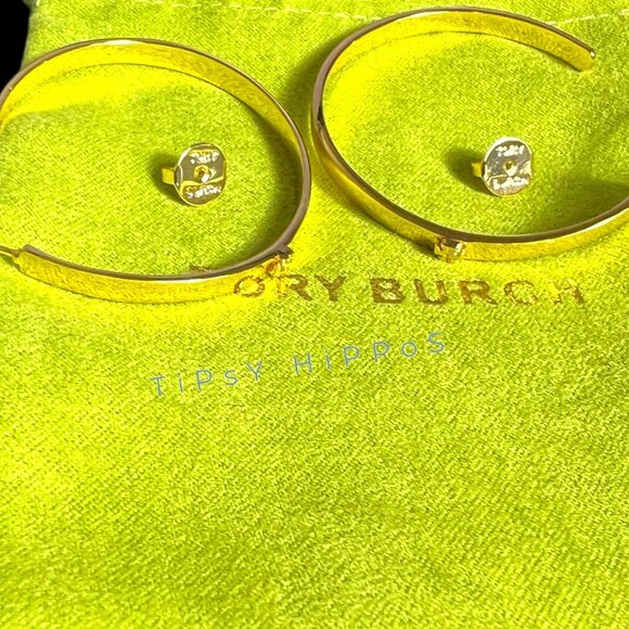 Tory Burch Gold-Plated Hoop Earrings With Logo Studs - Picture 11 of 11